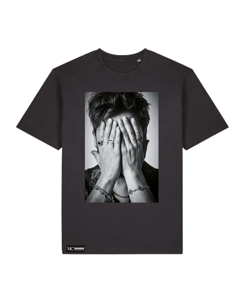 Camiseta Unisex "Foto Manos Cara" Negro Vintage